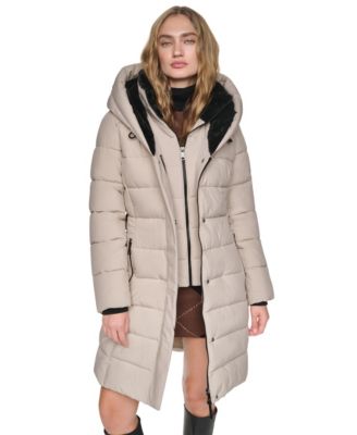 Women's Belted Walker with Faux Fur Hood and Bib Coat