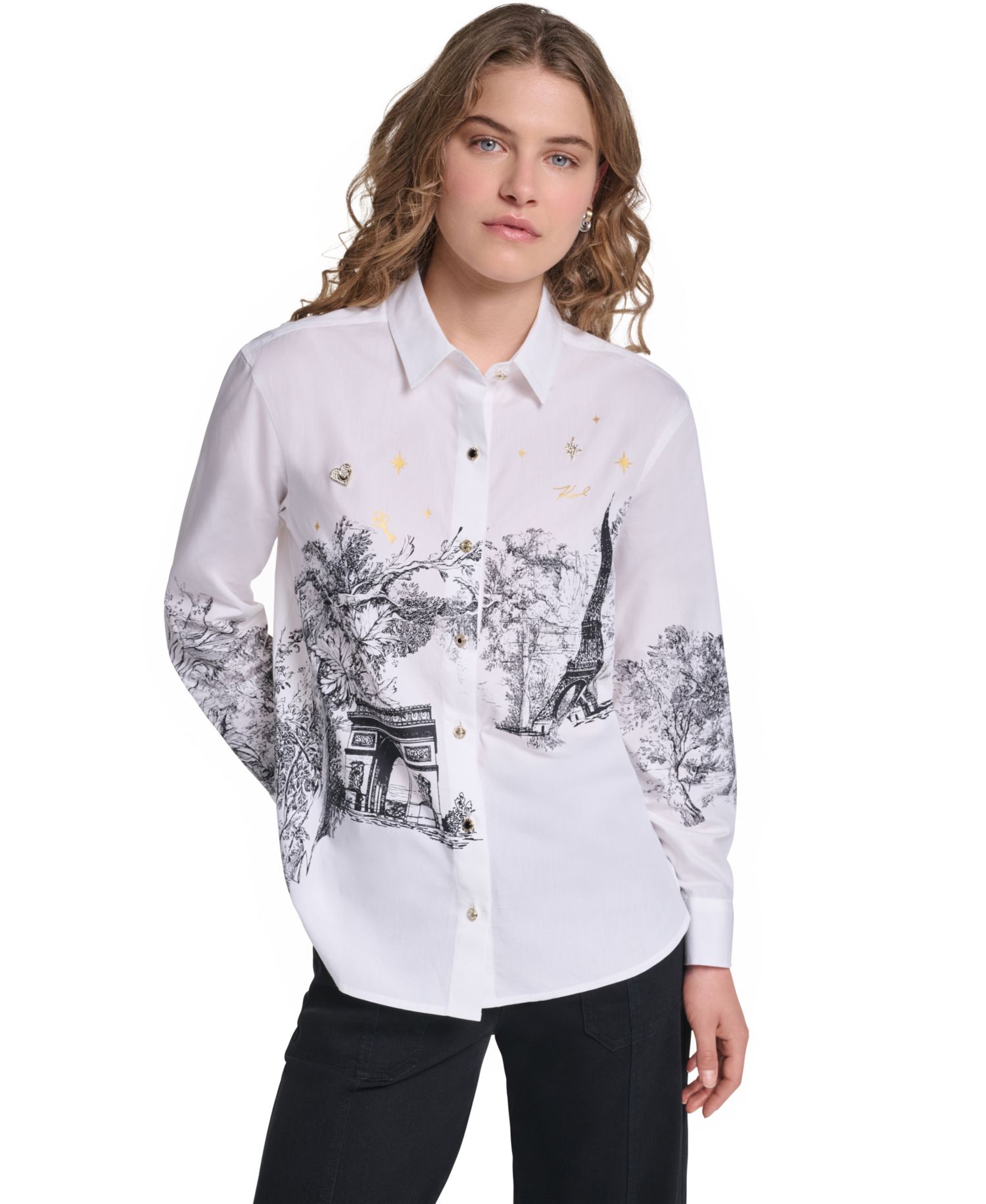 Petite Parisian Graphics Long-Sleeve Shirt