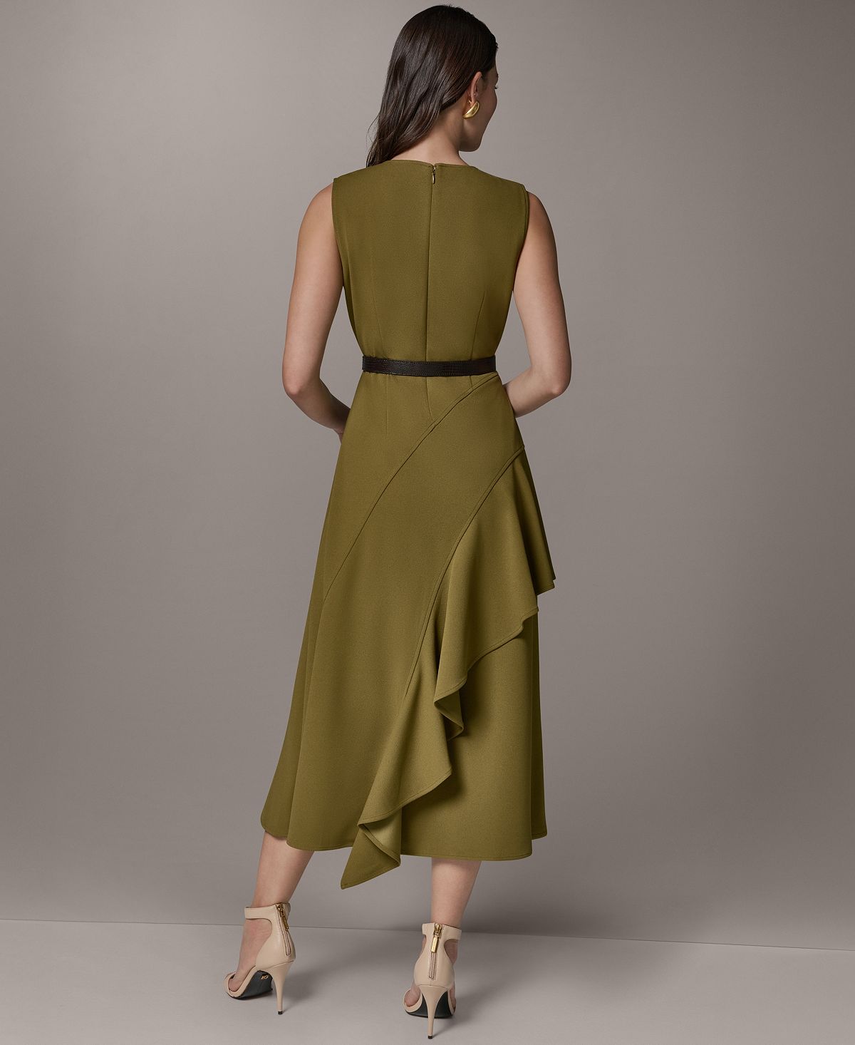Donna Karan New York Women's Sleeveless Asymmetrical Belted Midi Dress view 5 — MAYCSS fashion products