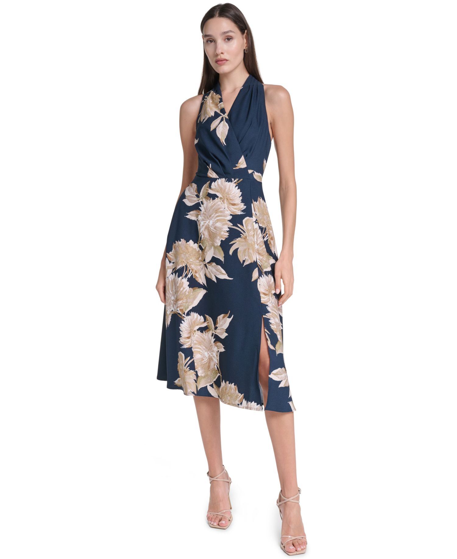 Women's Floral Halter Neck A-Line Dress