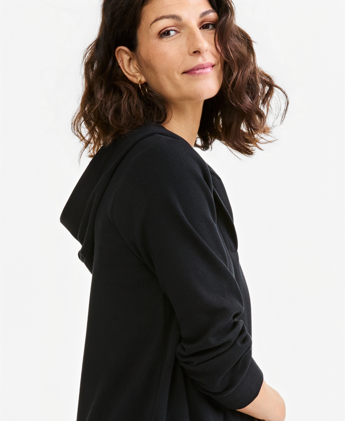 Style & Co Women's Waffle-Knit Relaxed-Fit Hoodie, Macy's Exclusive