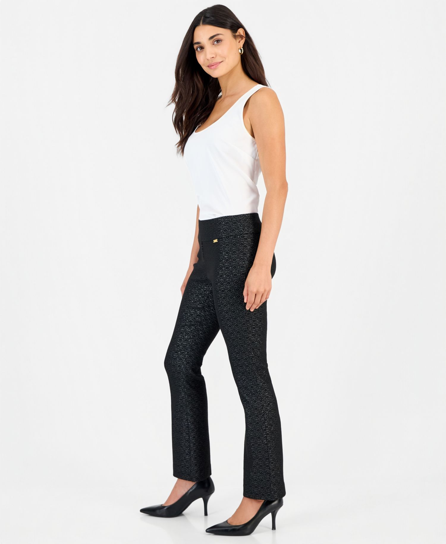 Petite Jacquard Pull-On Bootcut Pants