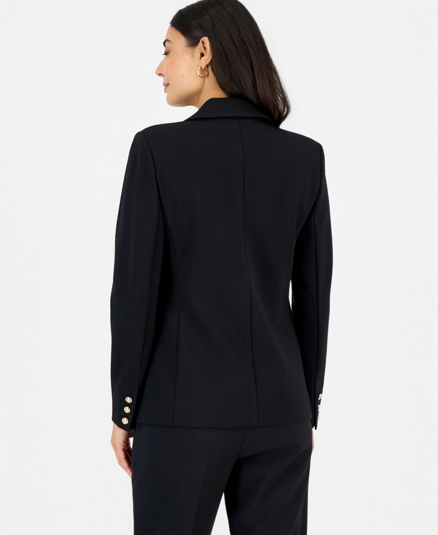 Petite Double-Breasted Fitted Stretch Ponte Blazer