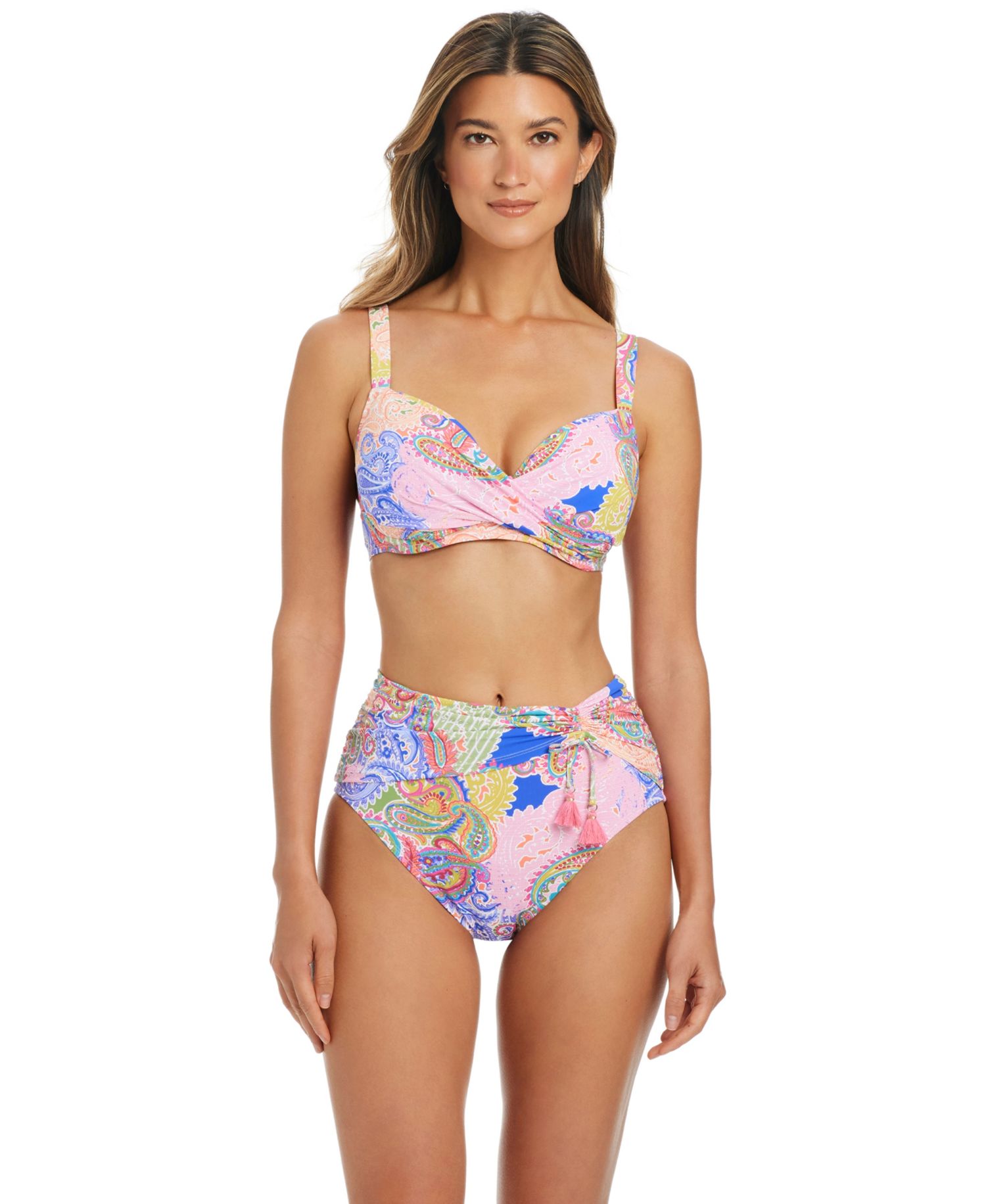Women's High-Waist Ruched Sarong Hipster Swim Bottoms