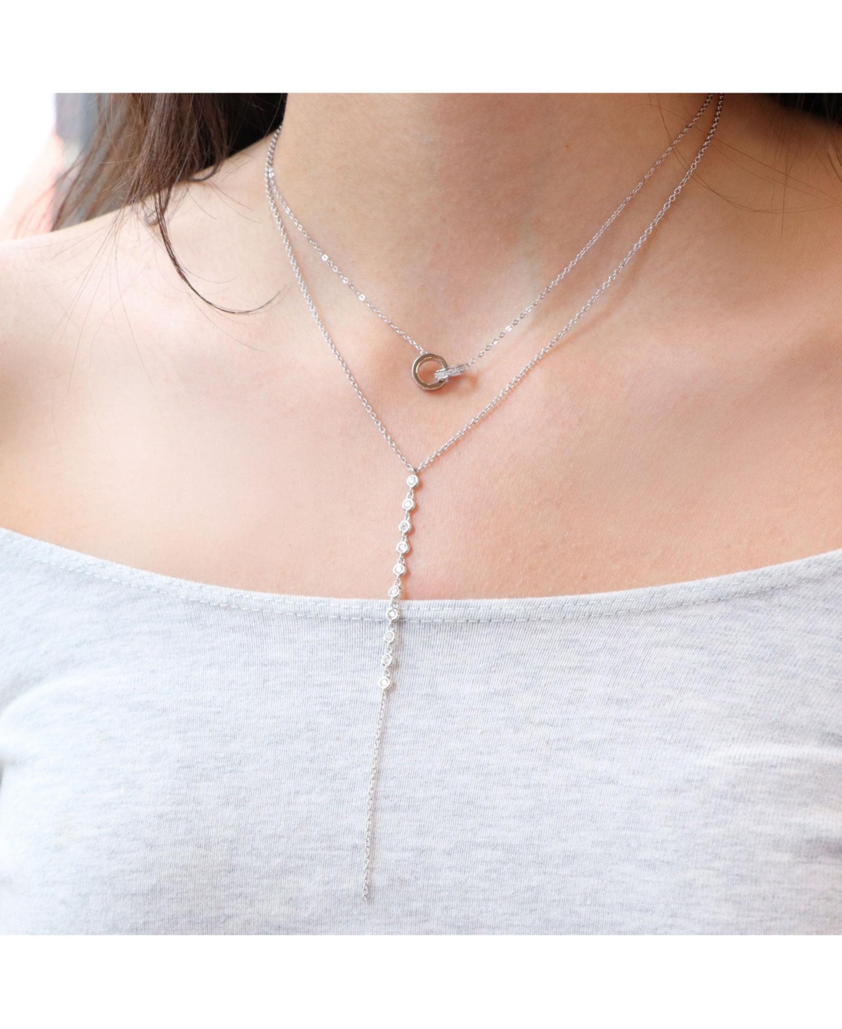 The Lovery Lariat Bezel Cz Necklace Sterling Silver