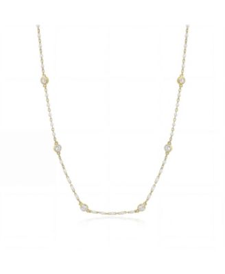 White Enamel Bead CZ Chain Necklace 14K Gold-Plated Sterling Silver