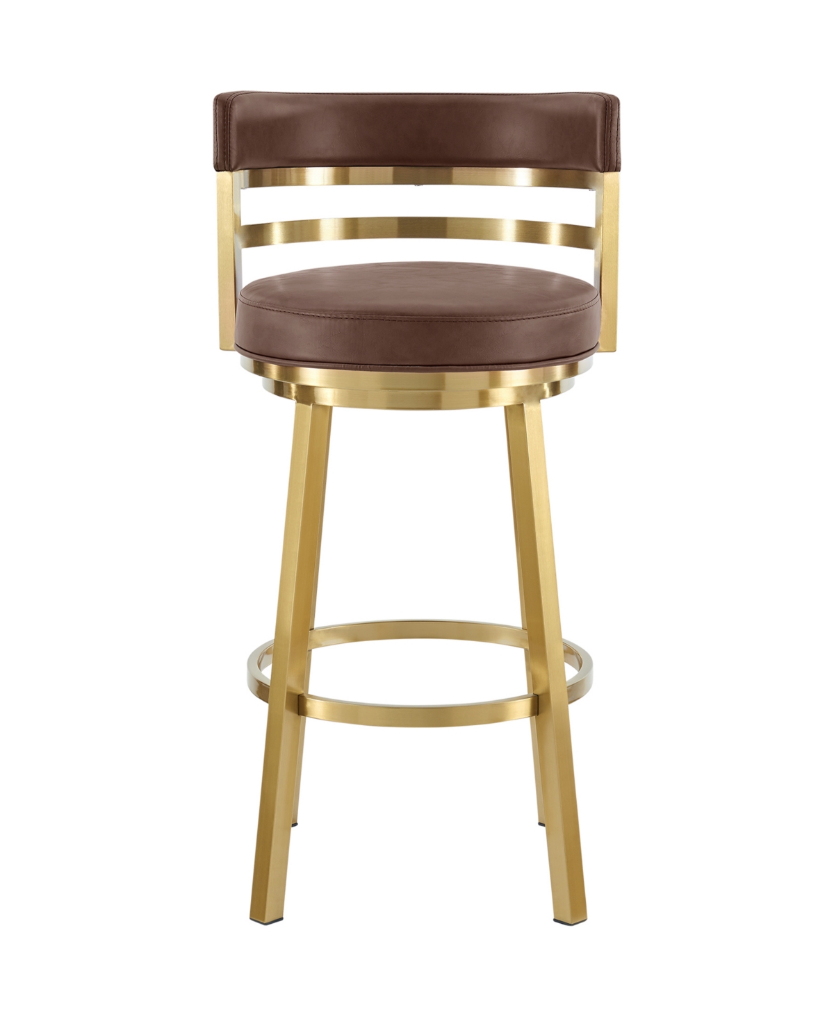 Madrid 26in Swivel Counter Stool in Gold Brushed Stainless Steel with Vintage Coffee Faux Leather
