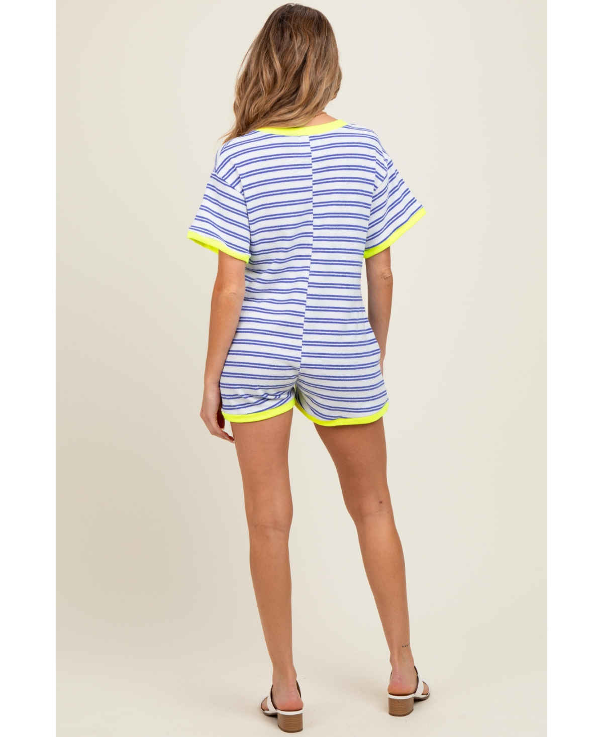Pinkblush Maternity Blue Waffle Knit V-Neck Short Sleeve Romper