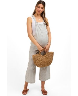 Maternity Striped Linen Overalls