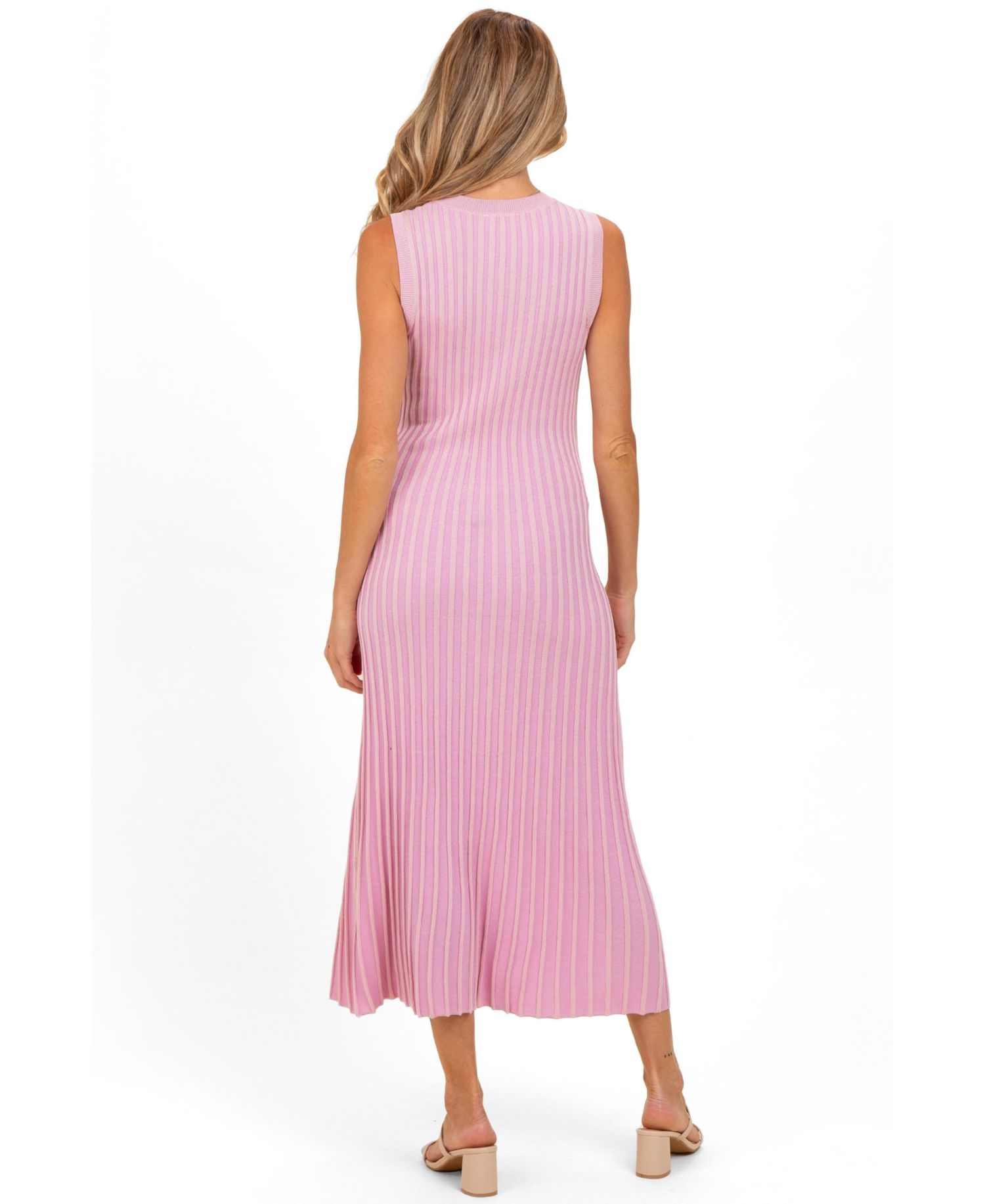 Women's Sky Blue Ribbed Knit Sleeveless Maxi Dress