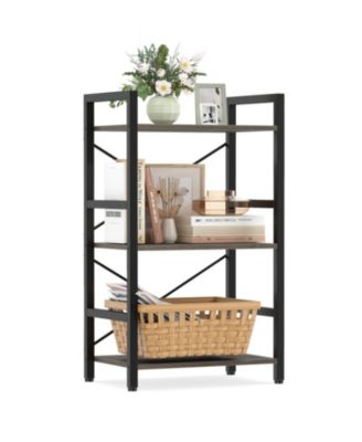 Modern Study Bookshelf with Metal Frame and Wooden Shelves