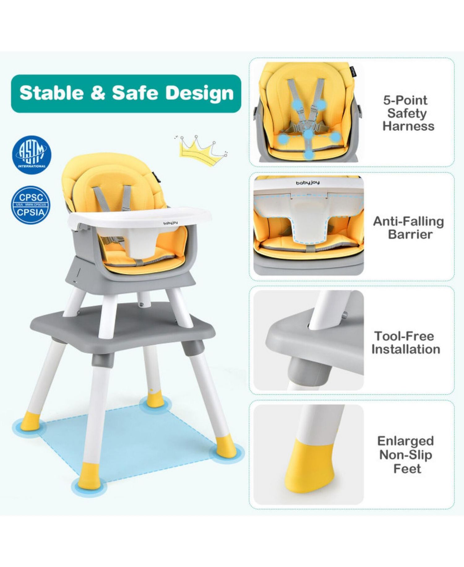 Baby 6-in-1 Convertible Baby High Chair with Adjustable Tray