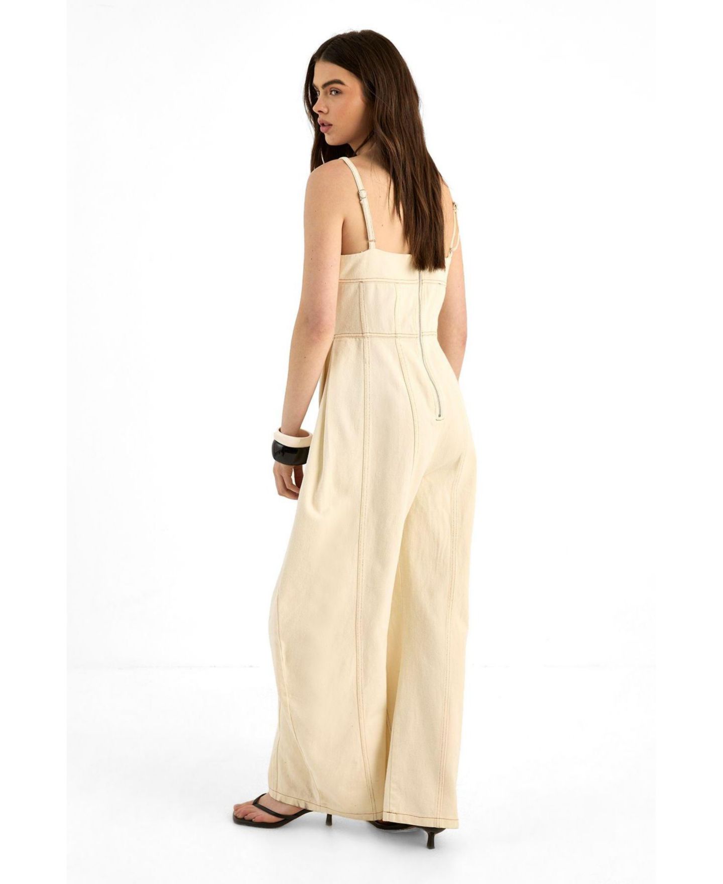 Женский комбинезон Nasty Gal Wide Leg Denim Jumpsuit, цвет: Экрю — фото 3