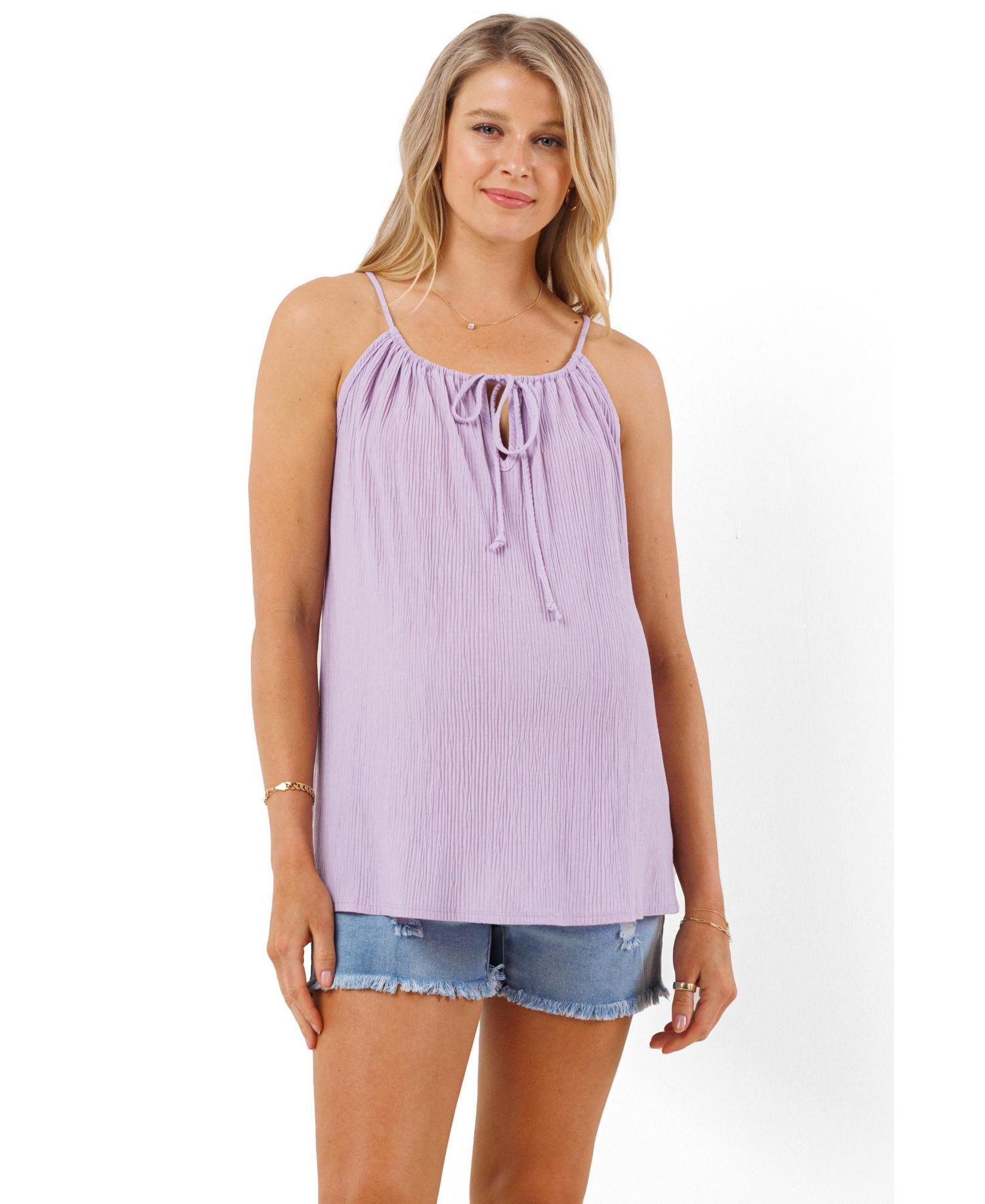 Women's Maternity Sleeveless Tie Front Scoop Neck Cami Top