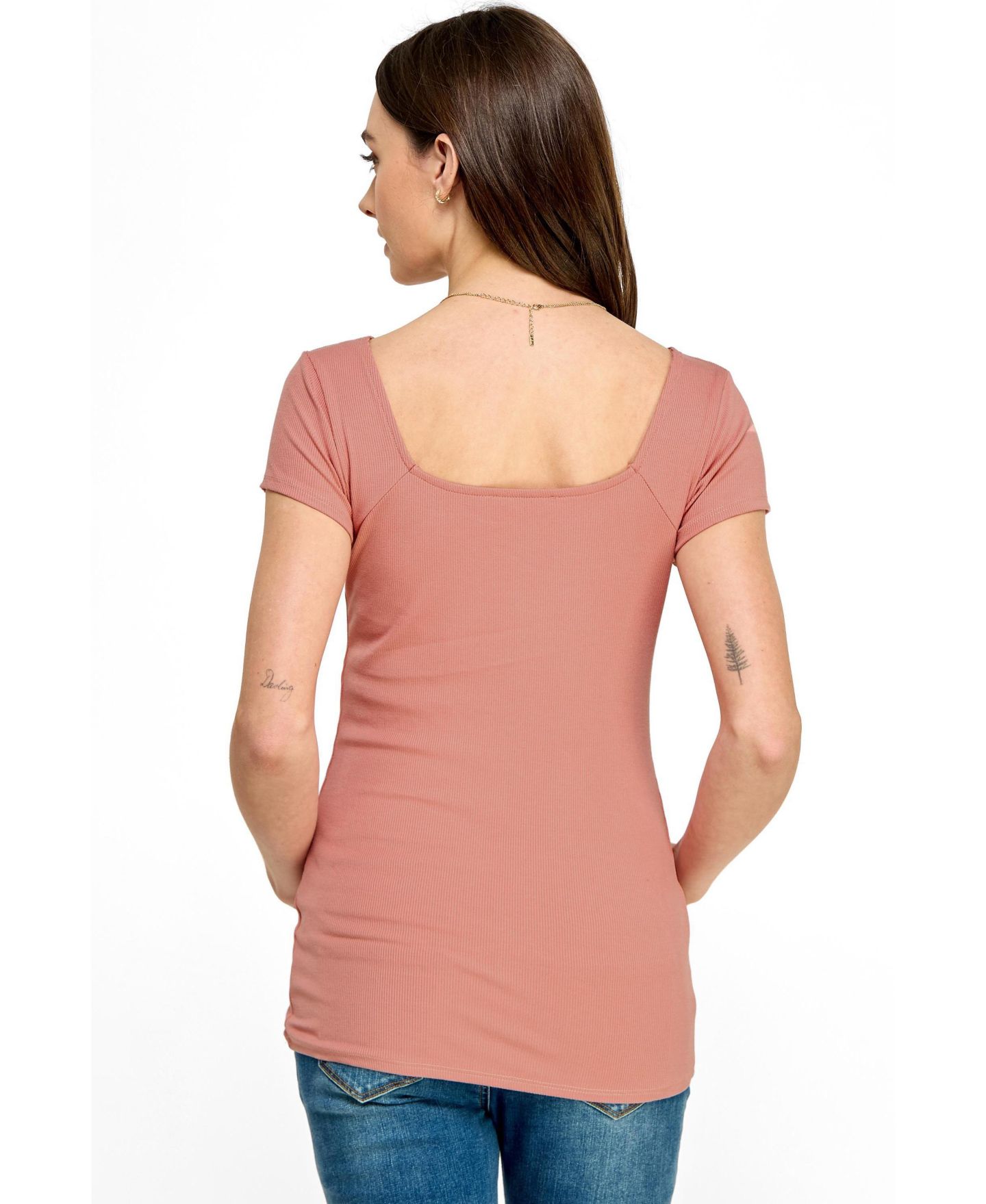 Женский топ Hello Miz Maternity Ribbed Square Neck Short Sleeve Top, цвет: Коралловый — фото 3