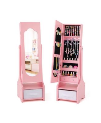 Freestanding Kids Jewelry Armoire with Full-Length Mirror