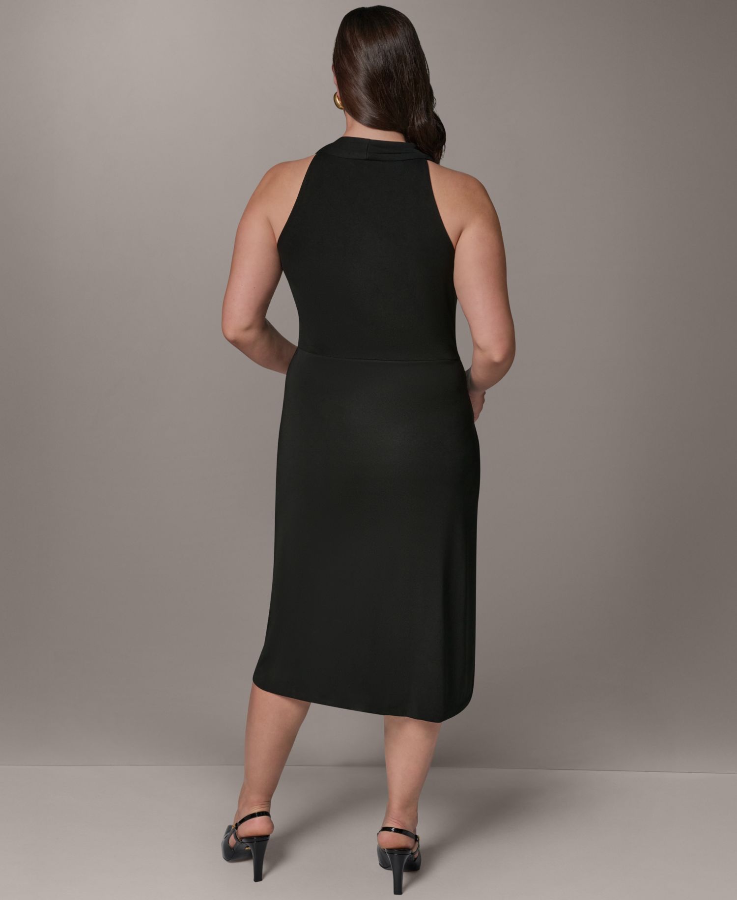 Plus Size Shoulder Hardware Sleeveless Midi Dress