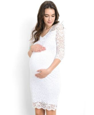 Maternity Bodycon Floral Lace Dress with 3/4 Sleeves