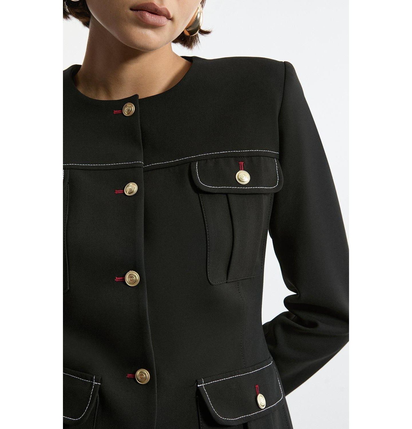 Женская куртка Karen Millen Tailored Round Neck Long Sleeve, цвет: Чёрный — фото 4