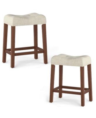 Set of 2 Counter Height Bar Stools with Upholstered Curved Saddle Seat