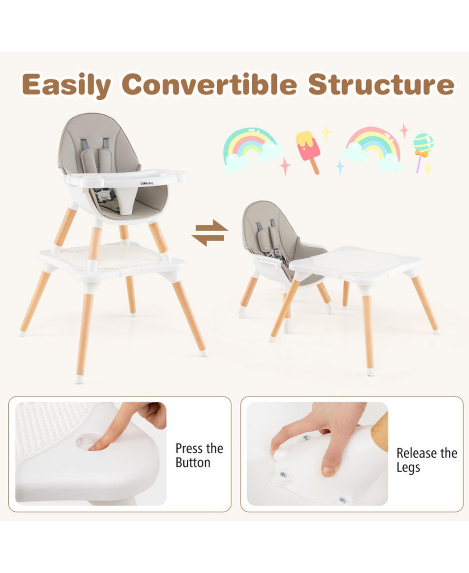 Toddler 6-in-1 Convertible Wooden High Chair
