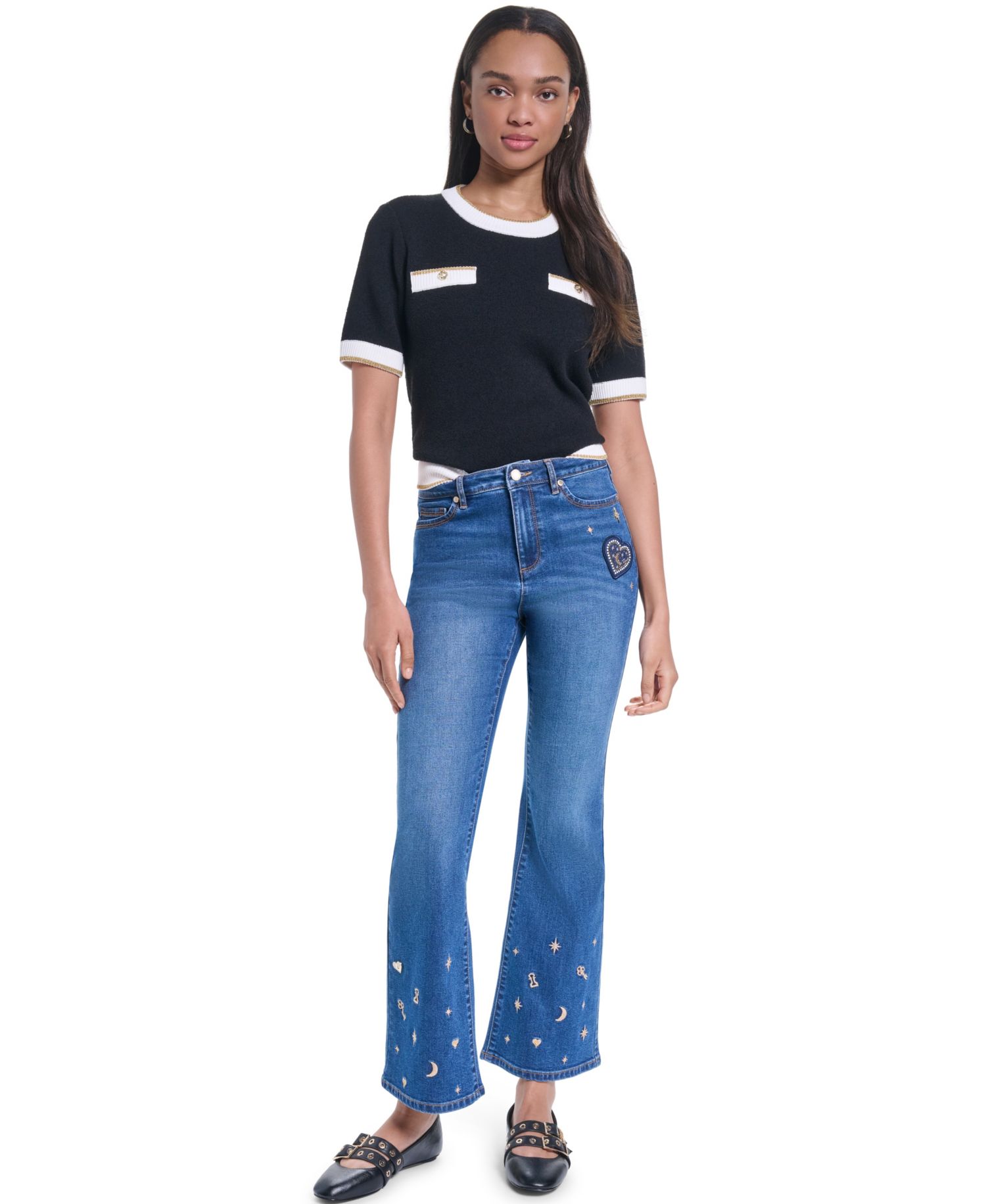 Petite Mid-Rise Charm Detail Pants