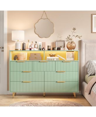 7 Drawer Fluted Dresser for Bedroom, 53.9" Wide Chest of Drawers with Metal Handles, Wooden TV Stand, Storage Organizer for Closet, Living Room