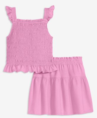 Girls' XS-XL Solid Smocked Top & Skirt, 2-Piece Set