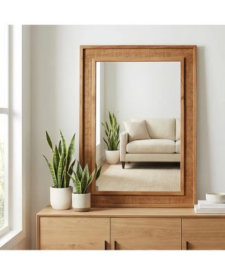20" x 30" Rattan Wall Mirror, Farmhouse Bathroom Vanity Mirror for Entryway and Living Room