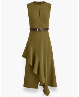 donna karan women's belted asymmetric midi dress Donna Karan Women's Cap Sleeve Asymmetric Midi Fit And Flare Dress in Sisal/Canyon Beige, Size 4