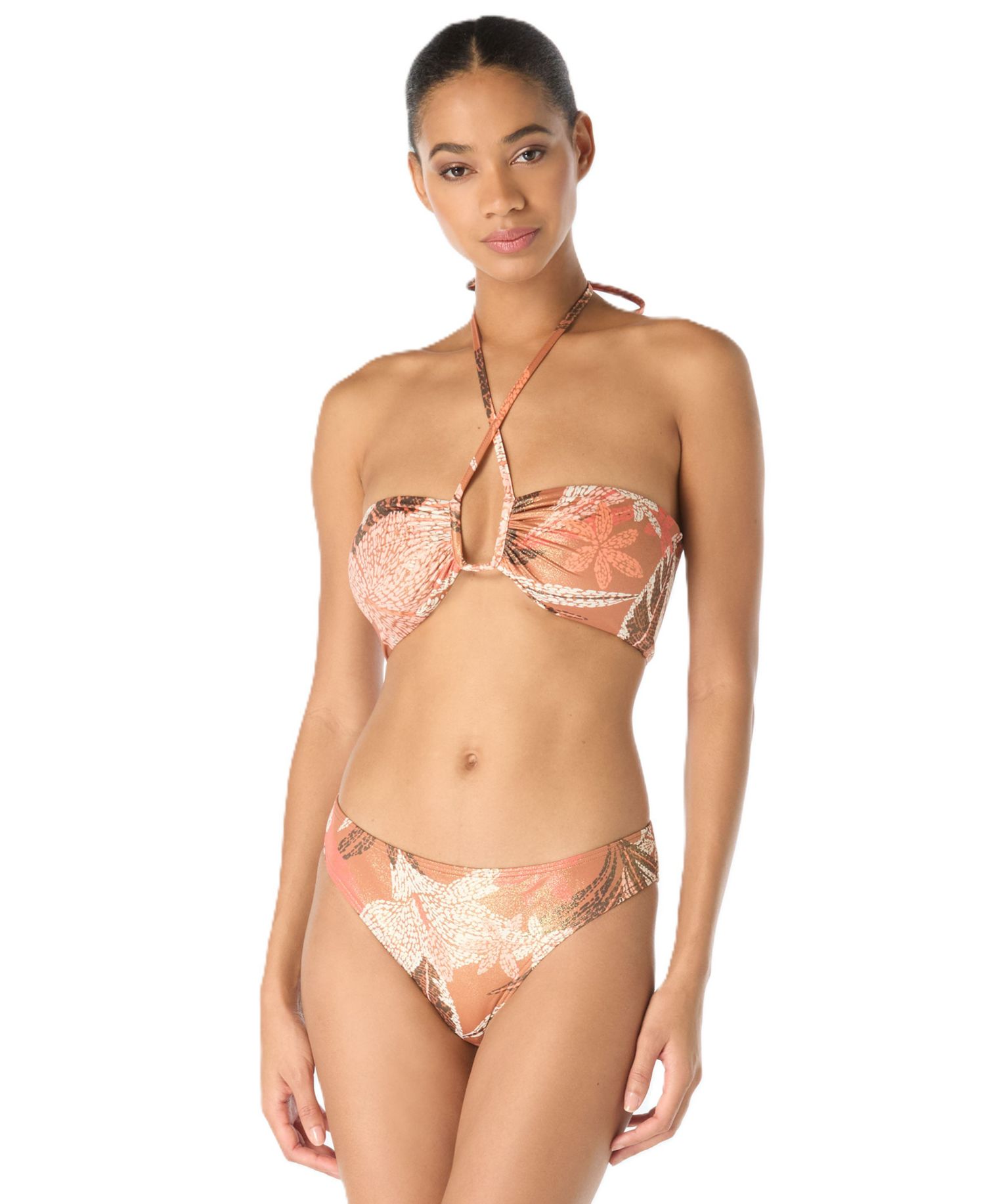 Women's Printed Crossover Neck Top and High Cut Swim Bottoms
