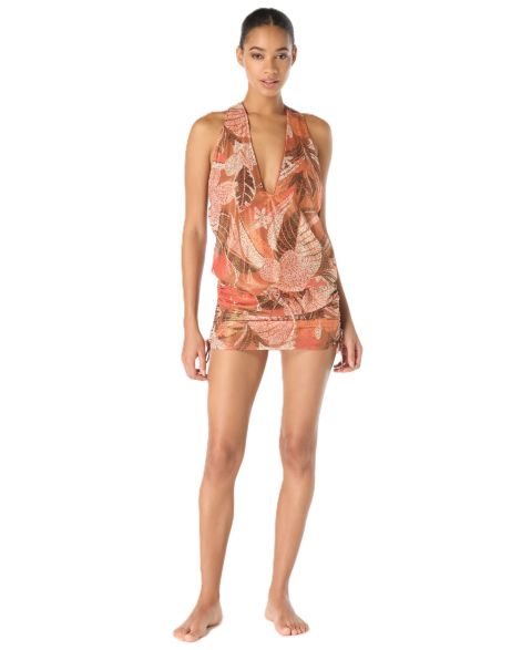 Женское платье Vince Camuto Racer Back Swim Cover-Up, цвет: Коричневый разноцветный
