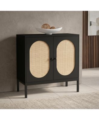 36 Inch Engineered Wood Oval Rattan Door Sideboard Buffet Cabinet, Storage Credenza with Metal Frame for Dining Room Living Room