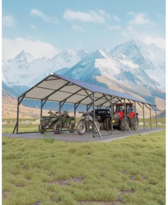Heavy Duty Steel Metal Carport  Outdoor Storage Shelter with Vertical Roof - All-Weather Protection for Multiple Vehicles, Full-Size Trucks