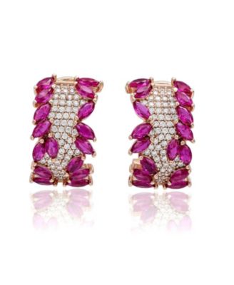 Sterling Silver Pave Cubic Zirconia Marquise Burst Huggie Earrings