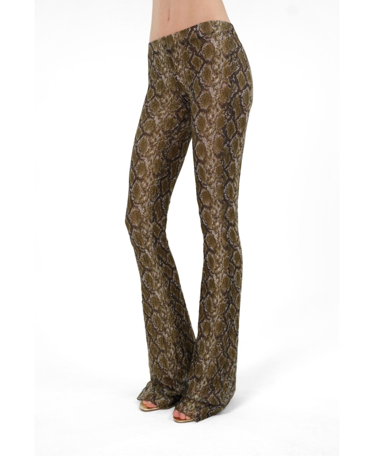 Nocturne Women's Snake Print Low-Rise Flare Trousers