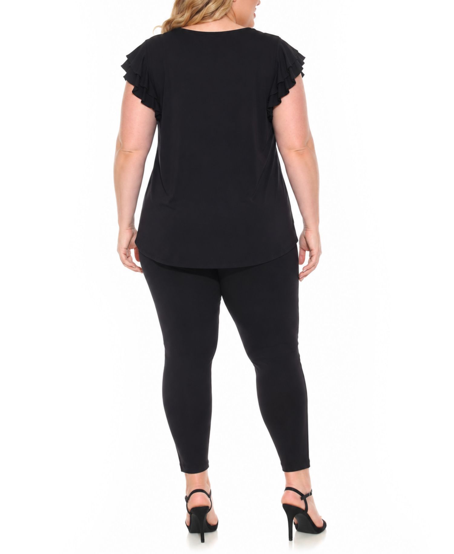 Plus Size Flutter-Sleeve Top and Scuba Pants Set