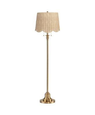 Dyna 58"H Antique Brass and Rattan Drum Shade 2-Light Floor Lamp