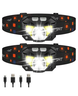 2 Pack LED Headlamp Rechargeable Headlamp Flashlight Ultra-Bright Waterproof Headlight Motion Sensor 8 Modes Camping Fishing