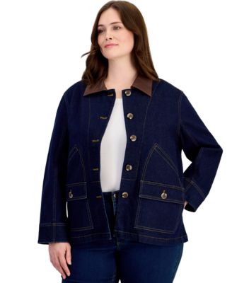 Plus Size Collar Stretch Twill Barn Jacket