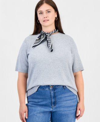 Plus Size Woven Scarf Ribbed Top