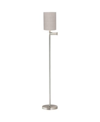 Modern Swing Arm Floor Lamp 60.5" Tall Brushed Nickel Linen Cylinder Shade for Living Room Reading Bedroom Office