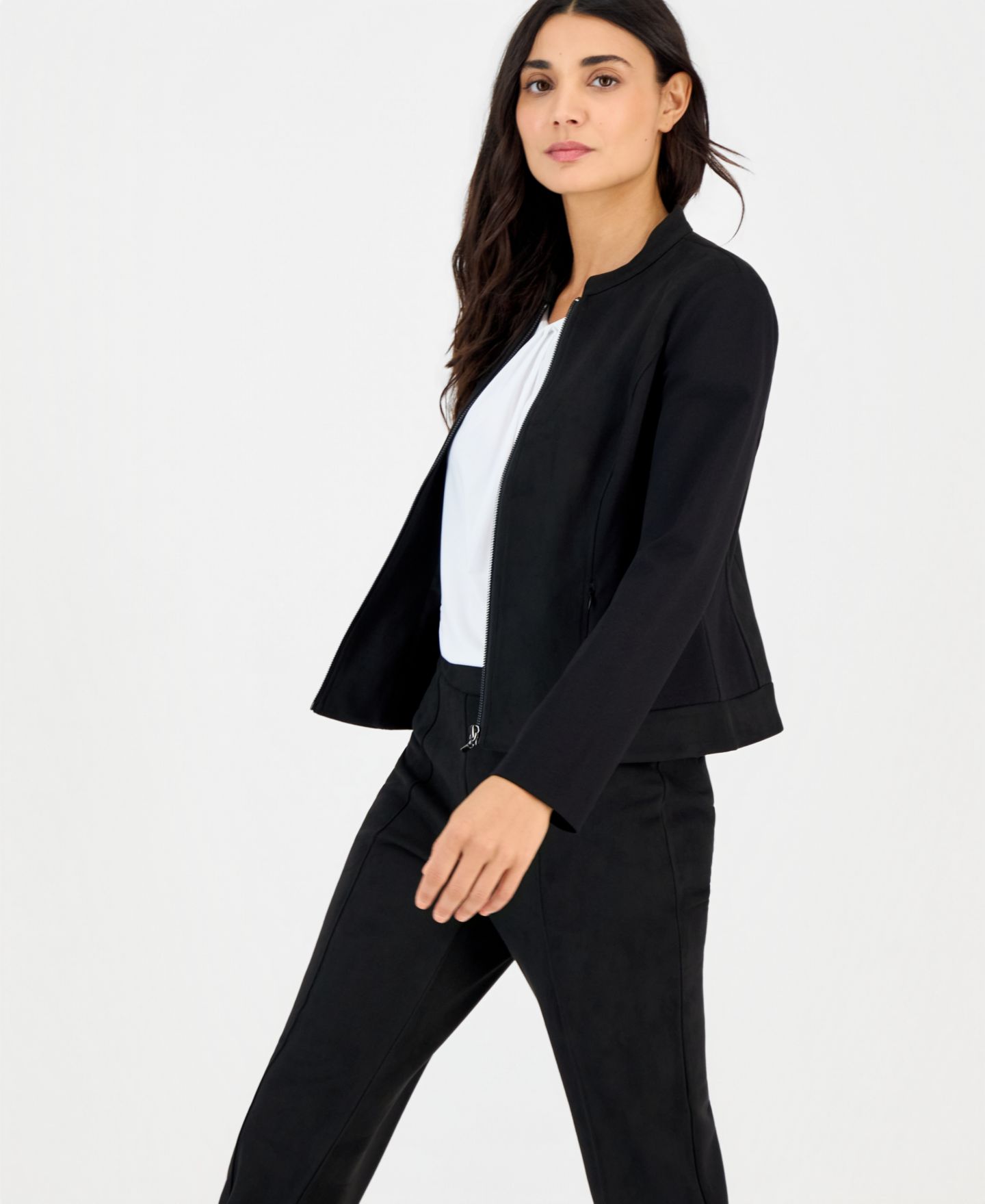 Женская куртка Anne Klein Essentials Petite Faux Suede Combo Zip, цвет: Чёрный — фото 7
