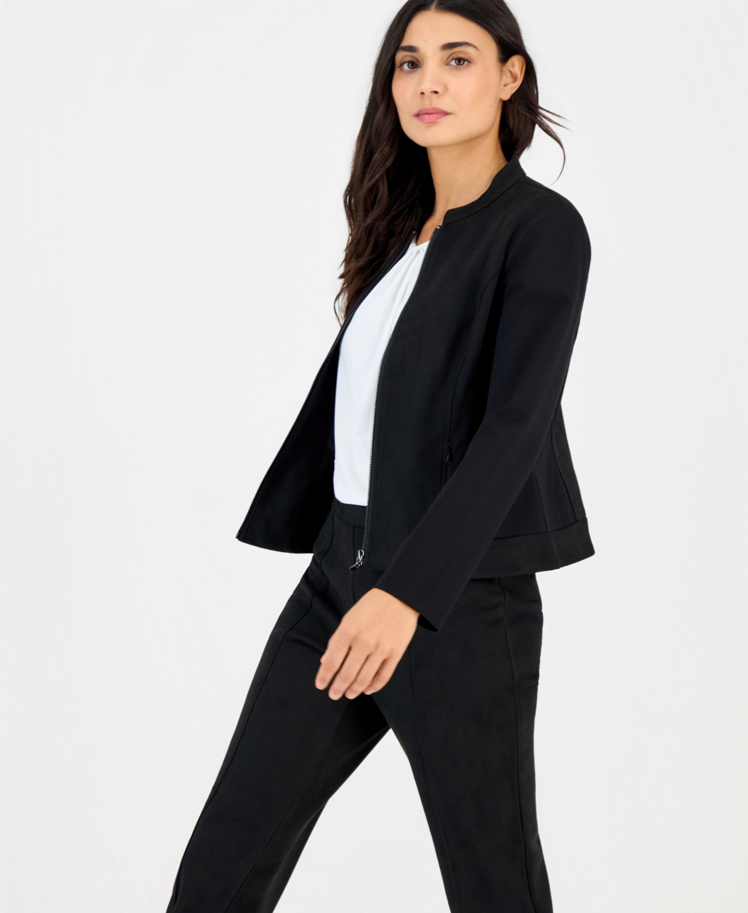 Petite Faux Suede Combo Zip Jacket