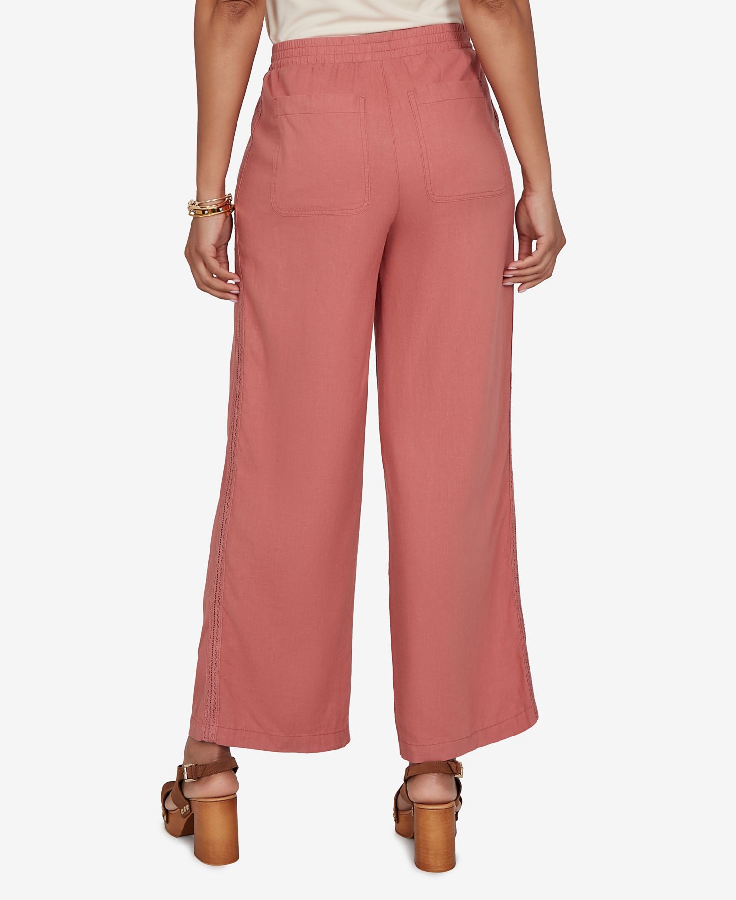 Petite Lace Trim Lightweight Pull-On Pants
