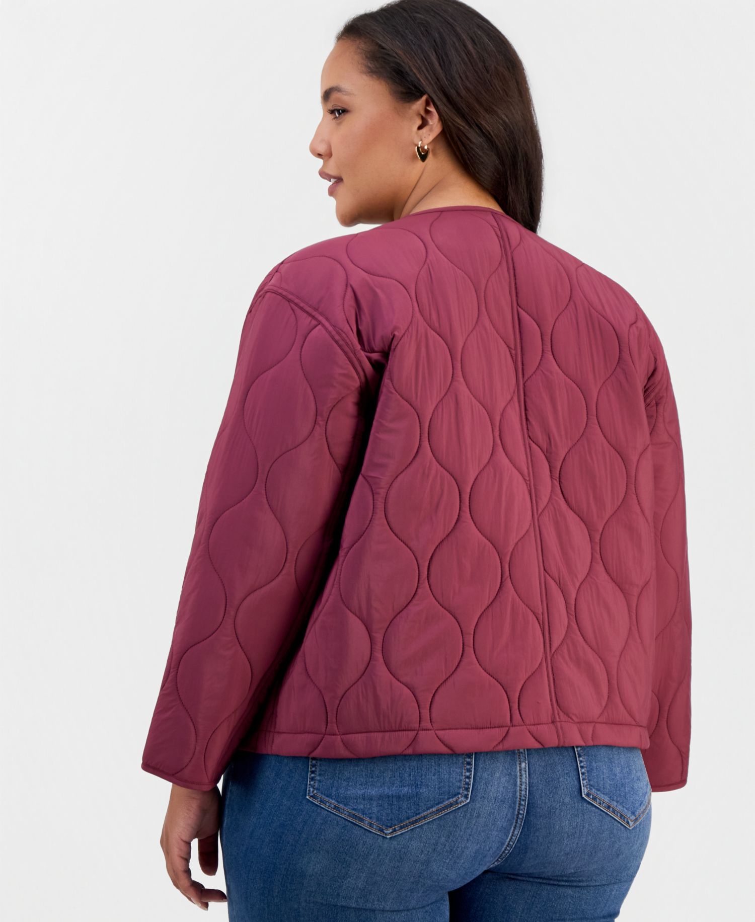 Plus Size Drawcord Quilted Bomber Jacket