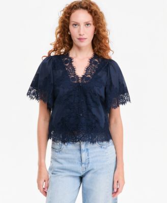 Women's Lace-Trim Button-Front Blouse