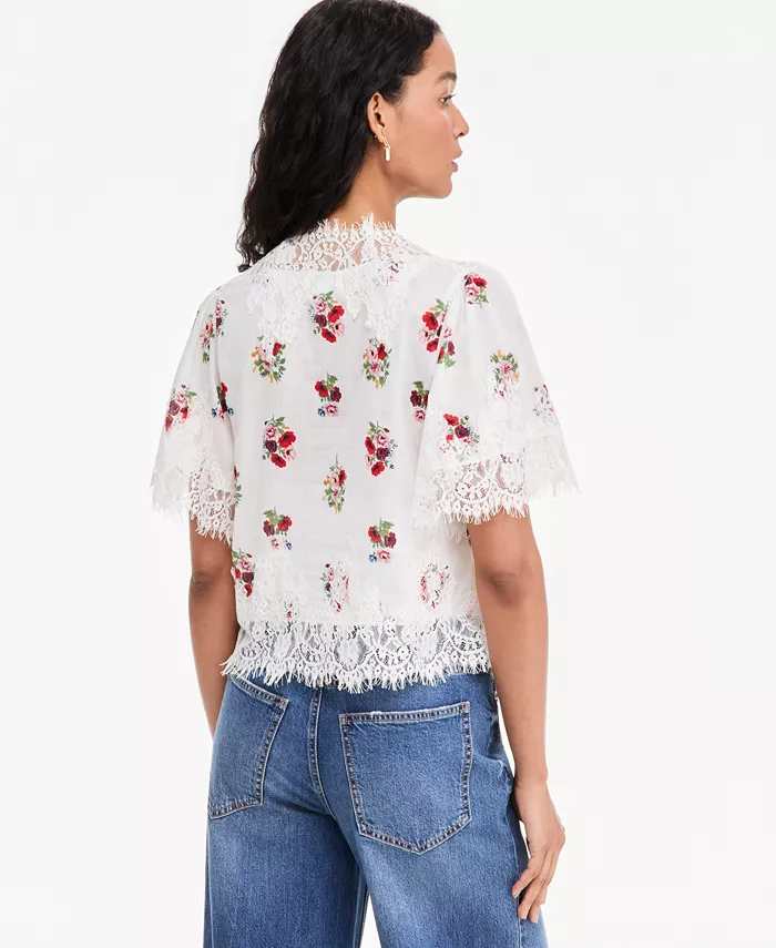 Women's Lace-Trim Button-Front Blouse - thumbnail 3