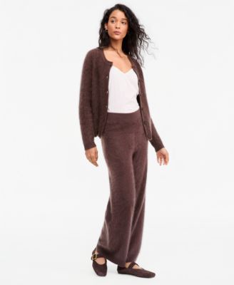 Women's 100% Cashmere Cozy Brushed Wide-Leg Pull-On Pants