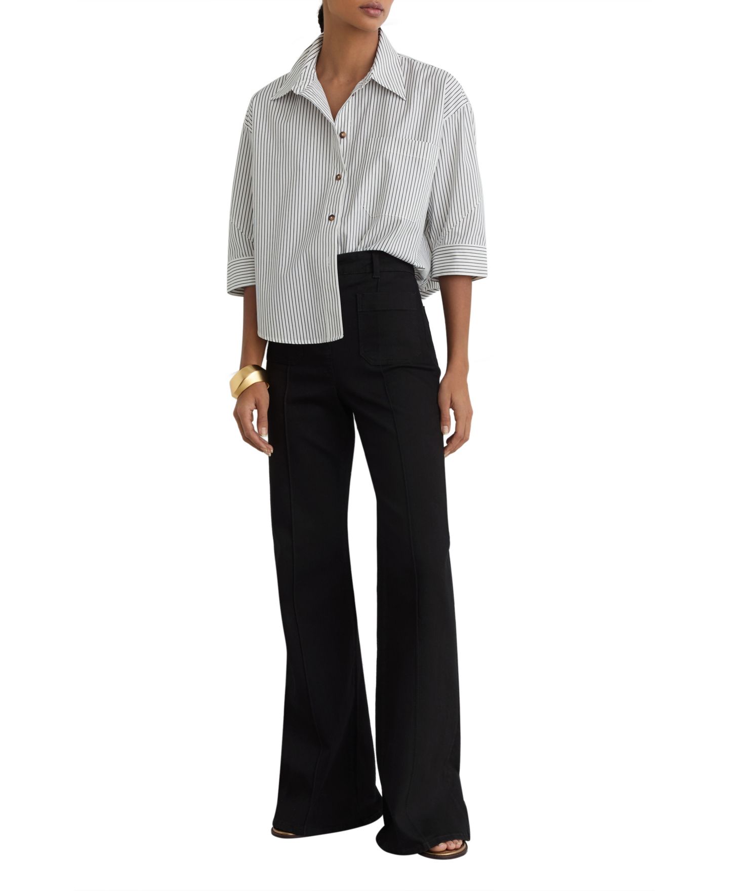 Женская рубашка REISS Saoirse Cropped Cotton Stripe, цвет: Ivoryblue — фото 2